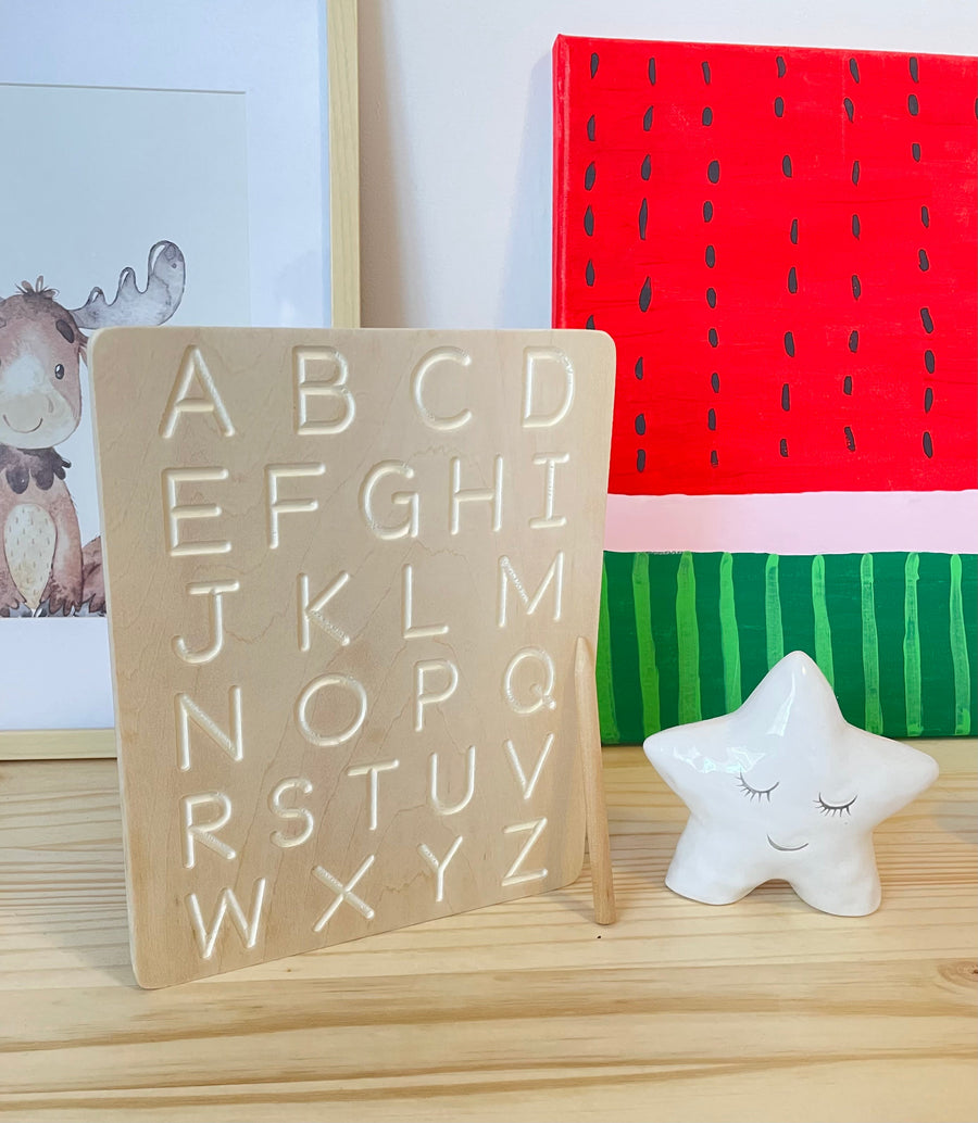 Wooden Alphabet & Number Tracing Board With Wooden Pen