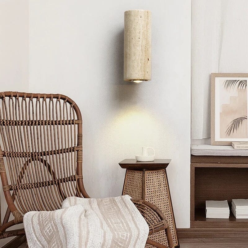 Travertine Stone Wall Sconce Natural LED Bathroom Bedroom Living Room — Round Square 2 Sizes