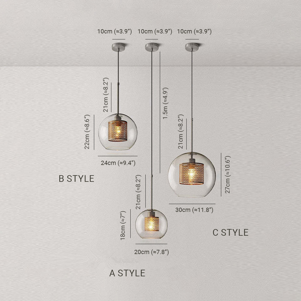 Hessa Contemporary Golden Pendant Light, Glass, Globe/Cylindric