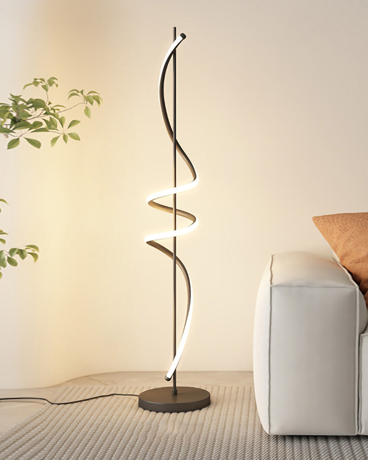 Dimmable Spiral Arc Floor Lamp Sculptural LED Warm White Living Room Bedroom — 3 Finish Options