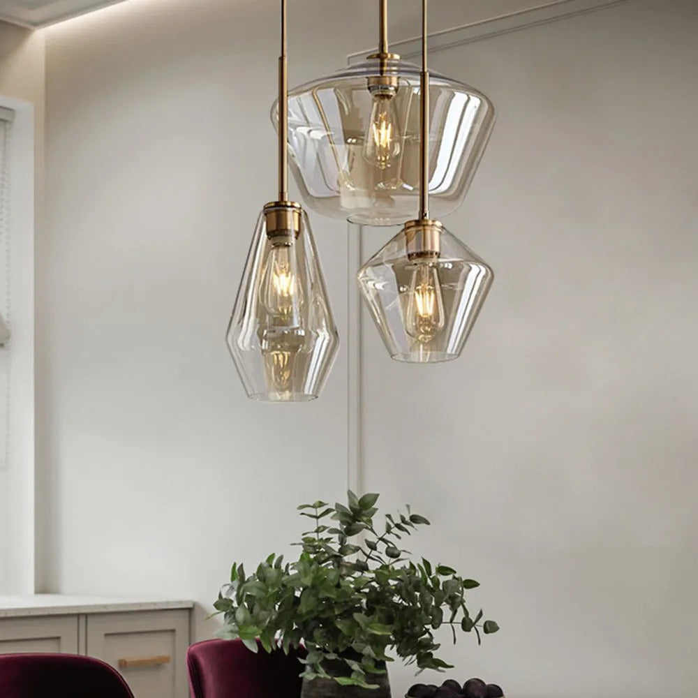 June Pendant Light Glass, Clear/Amber Diamond shape