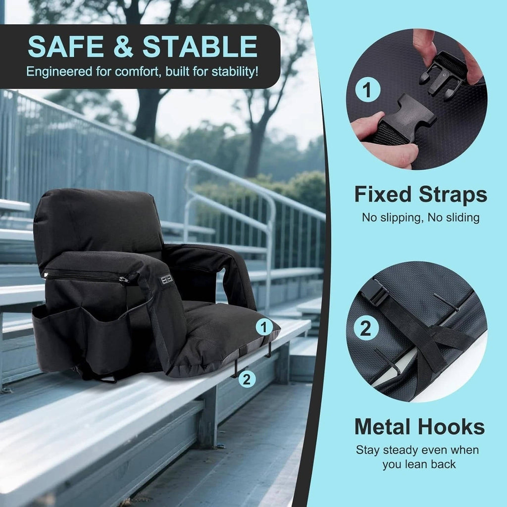 Stadium Seat with Heat & Back Support – Portable Padded Bleacher Cushion Chair