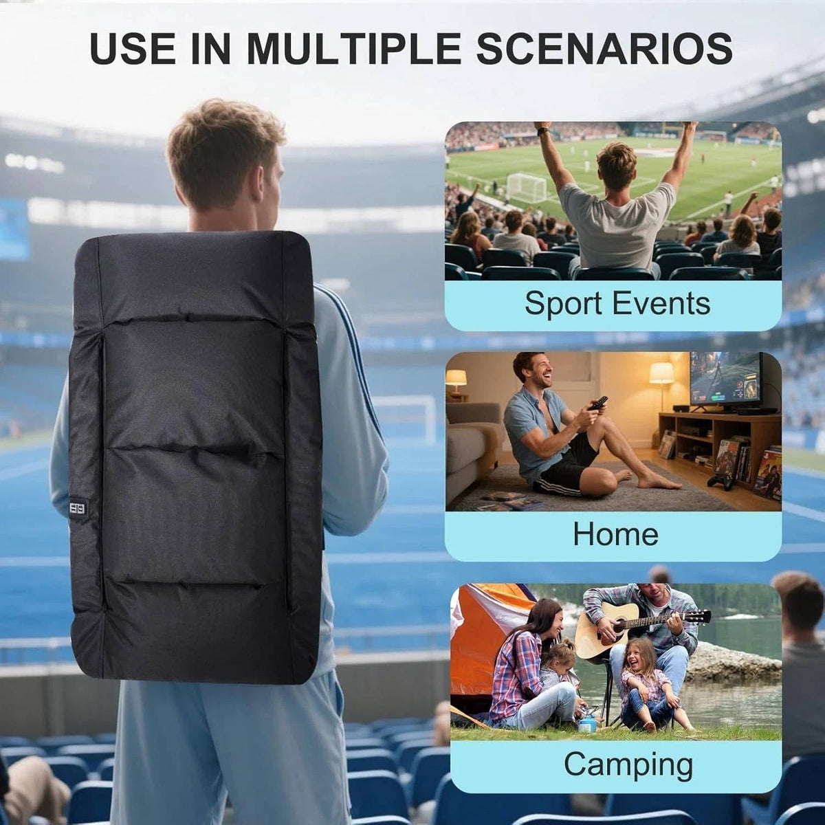 Stadium Seat with Heat & Back Support – Portable Padded Bleacher Cushion Chair