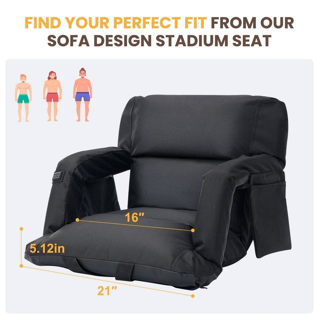 Stadium Seat with Heat & Back Support – Portable Padded Bleacher Cushion Chair