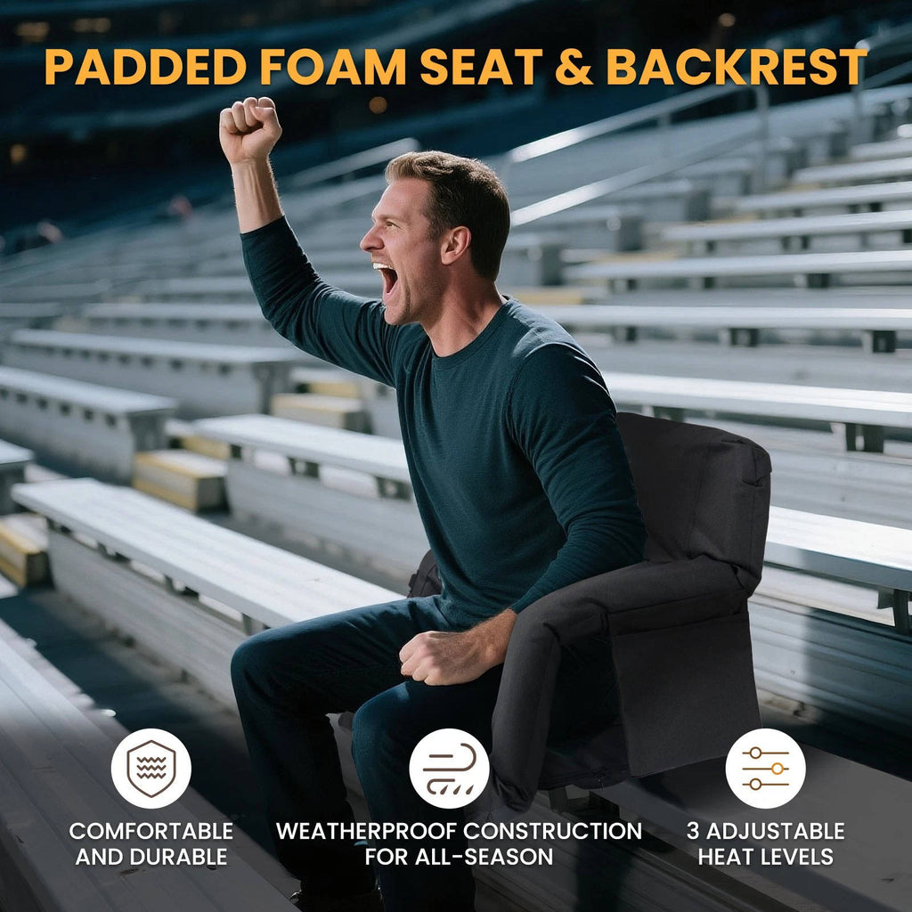 Stadium Seat with Heat & Back Support – Portable Padded Bleacher Cushion Chair