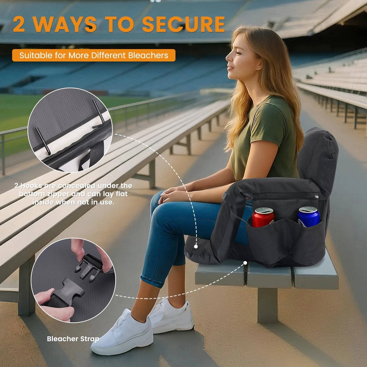 Stadium Seat with Heat & Back Support – Portable Padded Bleacher Cushion Chair