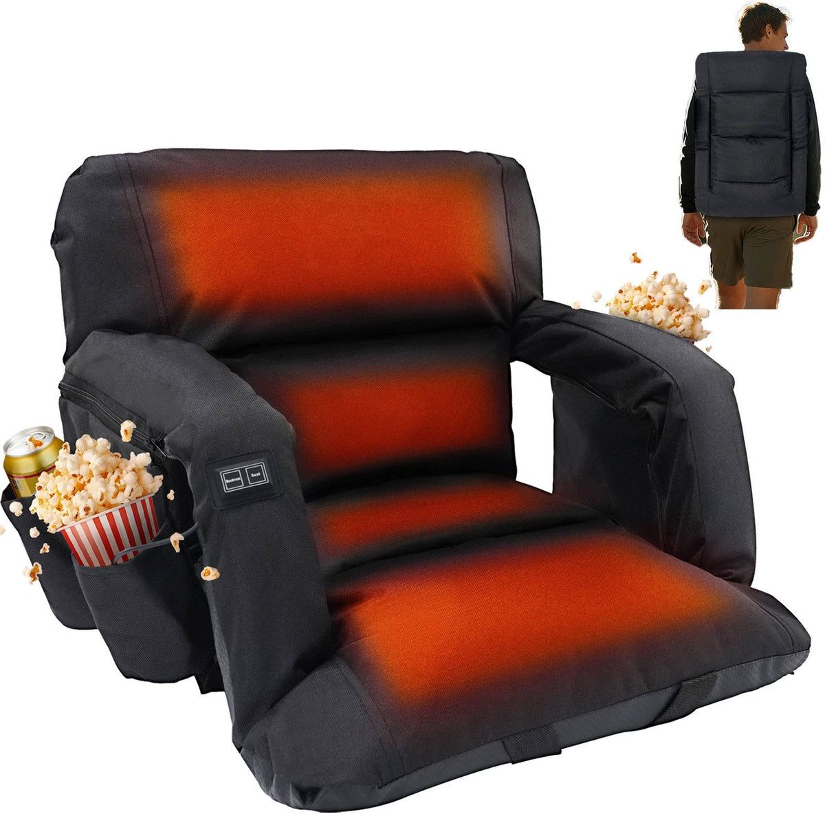 Stadium Seat with Heat & Back Support – Portable Padded Bleacher Cushion Chair