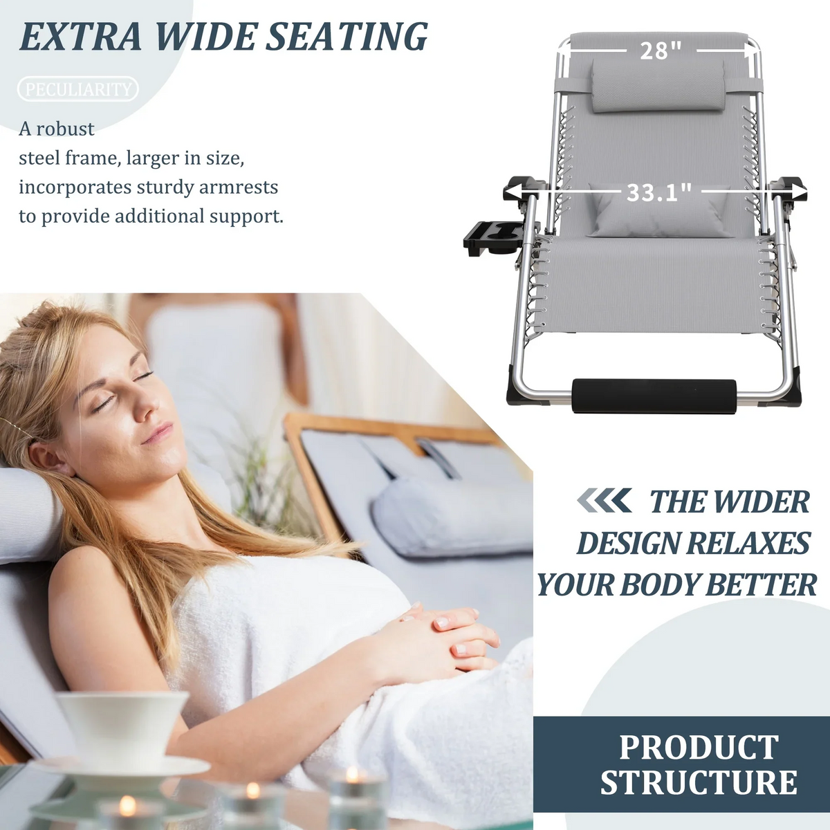 Reclining Outdoor Chair for Seniors – Adjustable Folding Lounger, Holds 500 LB