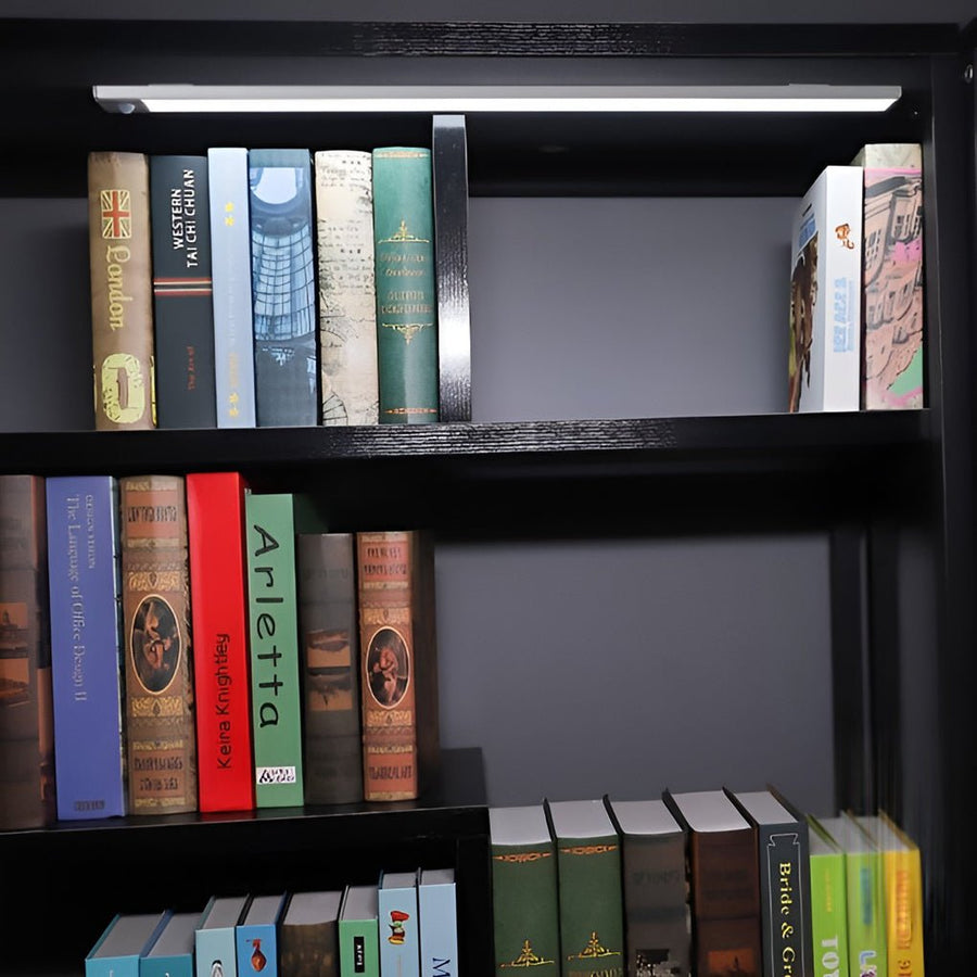 Wireless under cabinet LED lighting motion sensor USB rechargeable kitchen — bookcase installation