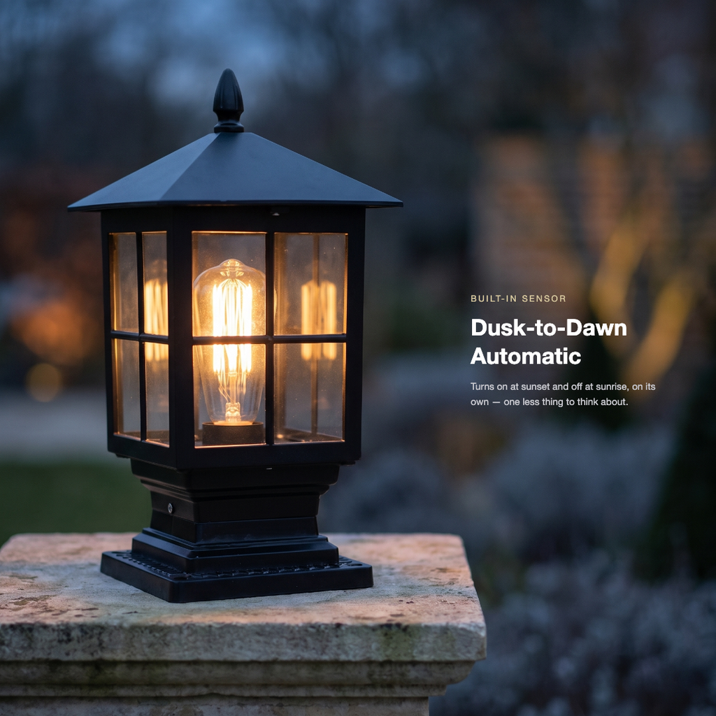 Ironwood solar pillar light - built-in dusk-to-dawn sensor