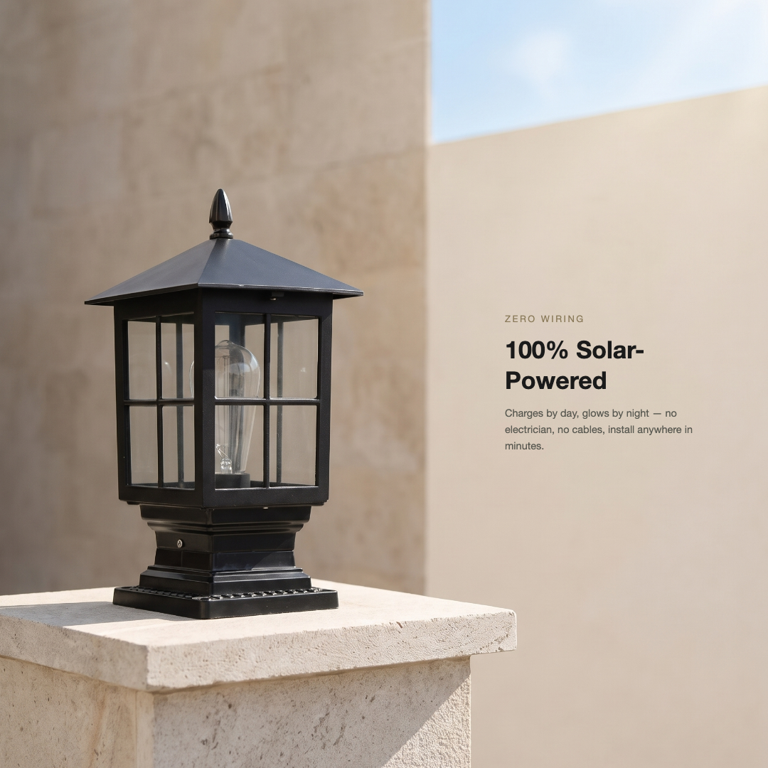 Ironwood solar pillar light - 100% solar-powered, zero wiring