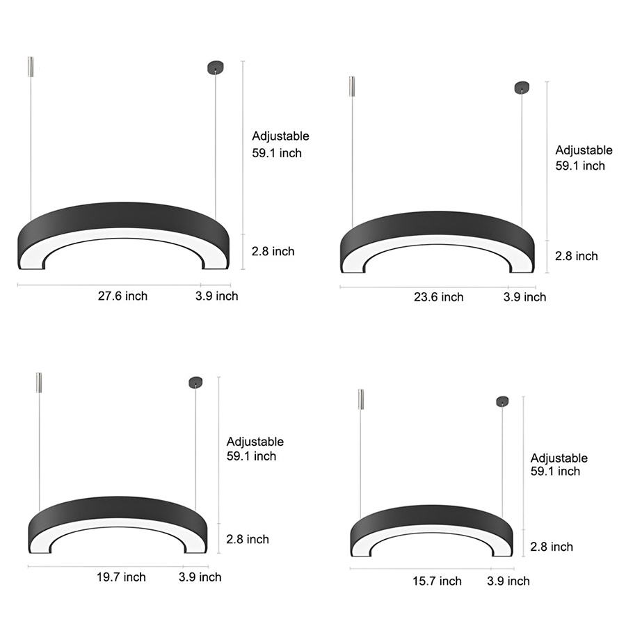 Curved Semi-Circle LED Pendant Light Ultra-Slim Acrylic Commercial Office Gym Shopping Mall — 15 to 47 Inch