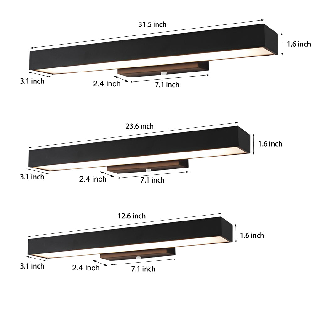 LED Linear Wall Light Outdoor Black Rectangle Motion Sensor Hardwired