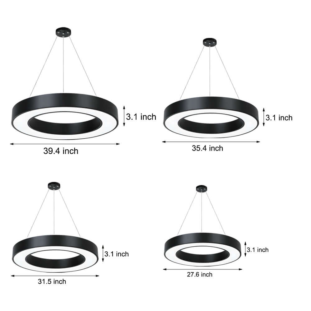 LED Ring Pendant Ceiling Light Circular Metal Acrylic Dimmable Office Living Room — 15 to 47 Inch Sets