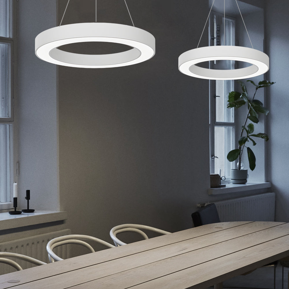 LED Ring Pendant Ceiling Light Circular Metal Acrylic Dimmable Office Living Room — 15 to 47 Inch Sets