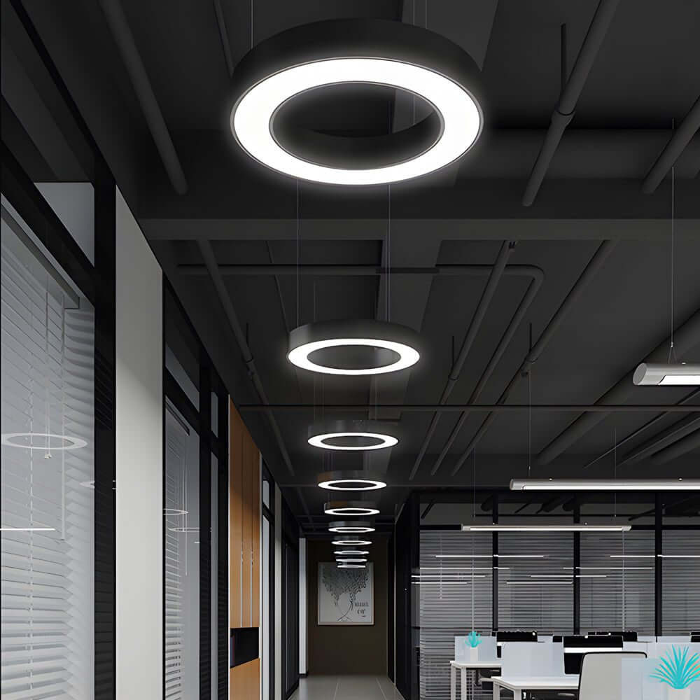 LED Ring Pendant Ceiling Light Circular Metal Acrylic Dimmable Office Living Room — 15 to 47 Inch Sets