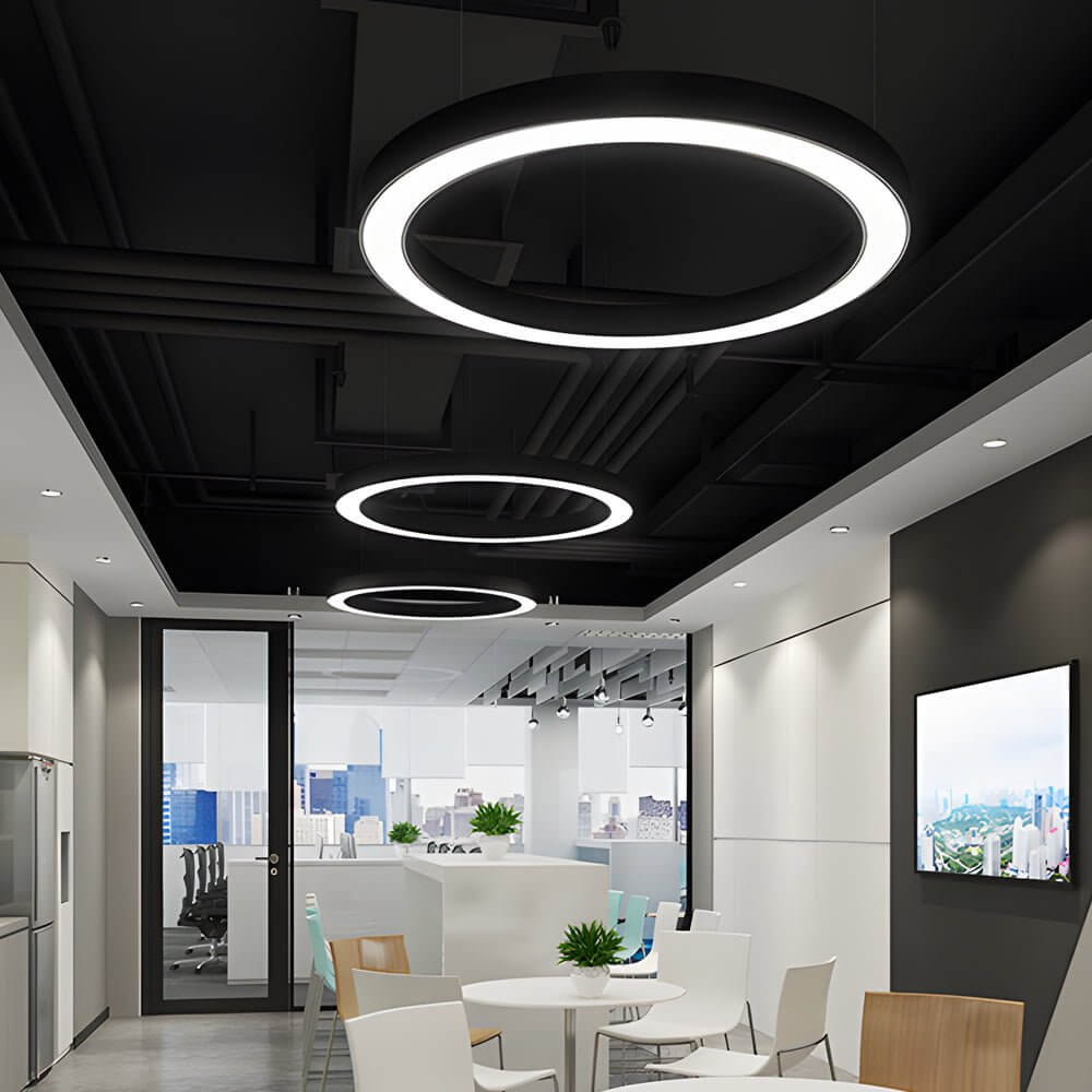 LED ring pendant ceiling light circular metal acrylic dimmable office living room — 15 to 47 inch sets