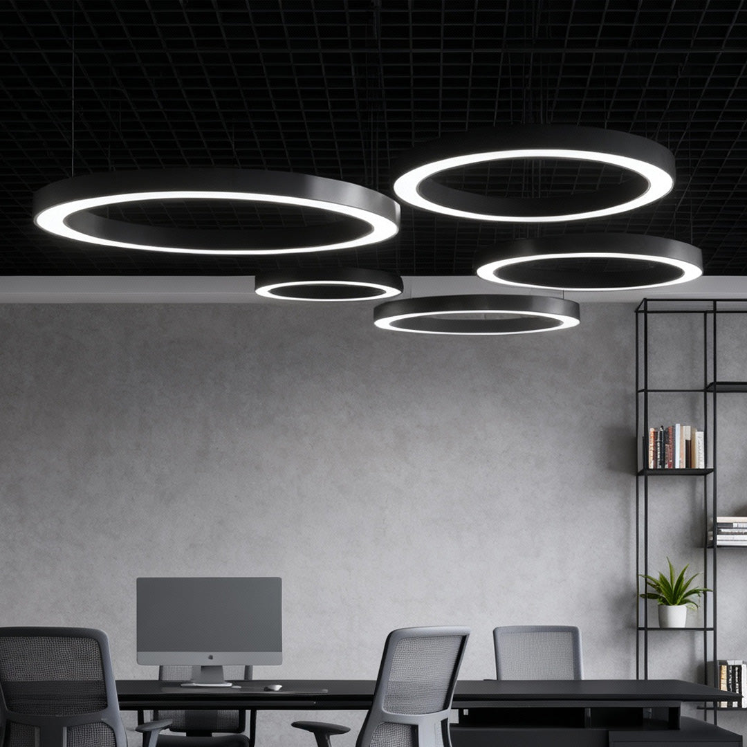 LED Ring Pendant Ceiling Light Circular Metal Acrylic Dimmable Office Living Room — 15 to 47 Inch Sets