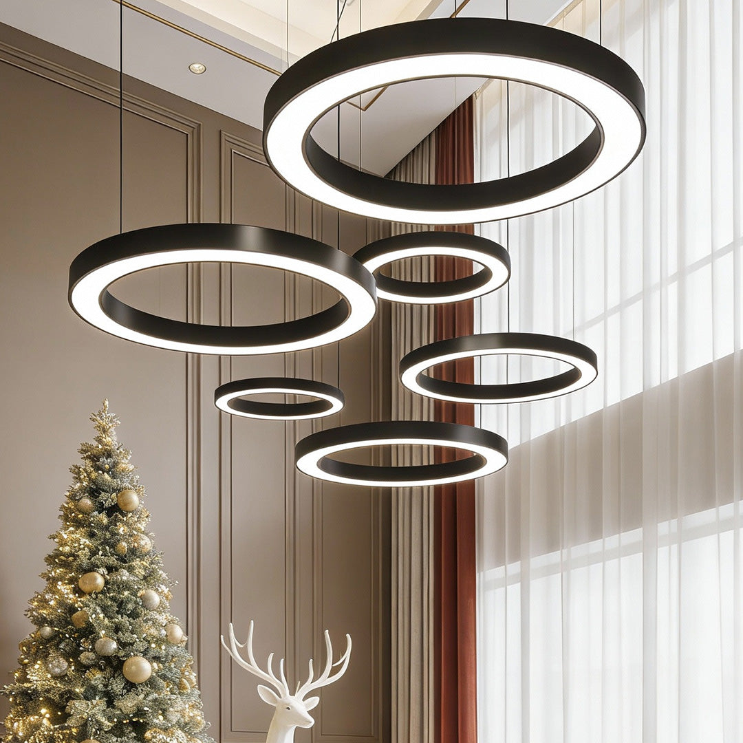 LED Ring Pendant Ceiling Light Circular Metal Acrylic Dimmable Office Living Room — 15 to 47 Inch Sets