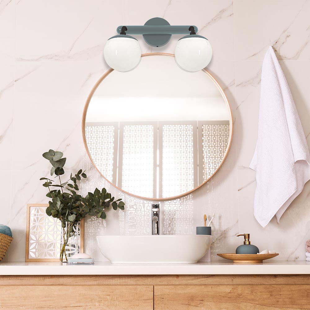 2-Light Globe Vanity Wall Sconce Frosted Opal Glass Bathroom Bedroom