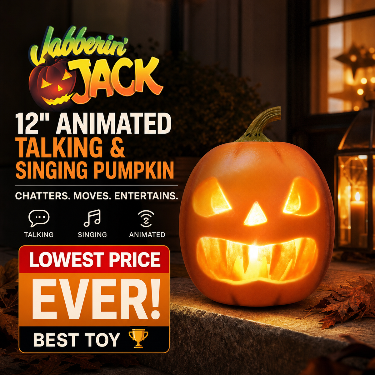 Lit eyes on the animated Halloween pumpkin