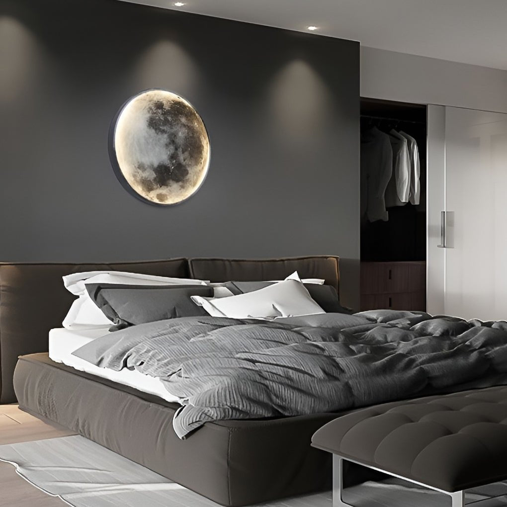 Full Moon LED Wall Lamp Dimmable 3-Step Artistic Bedroom Living Room — 9 to 15 Inch Sets