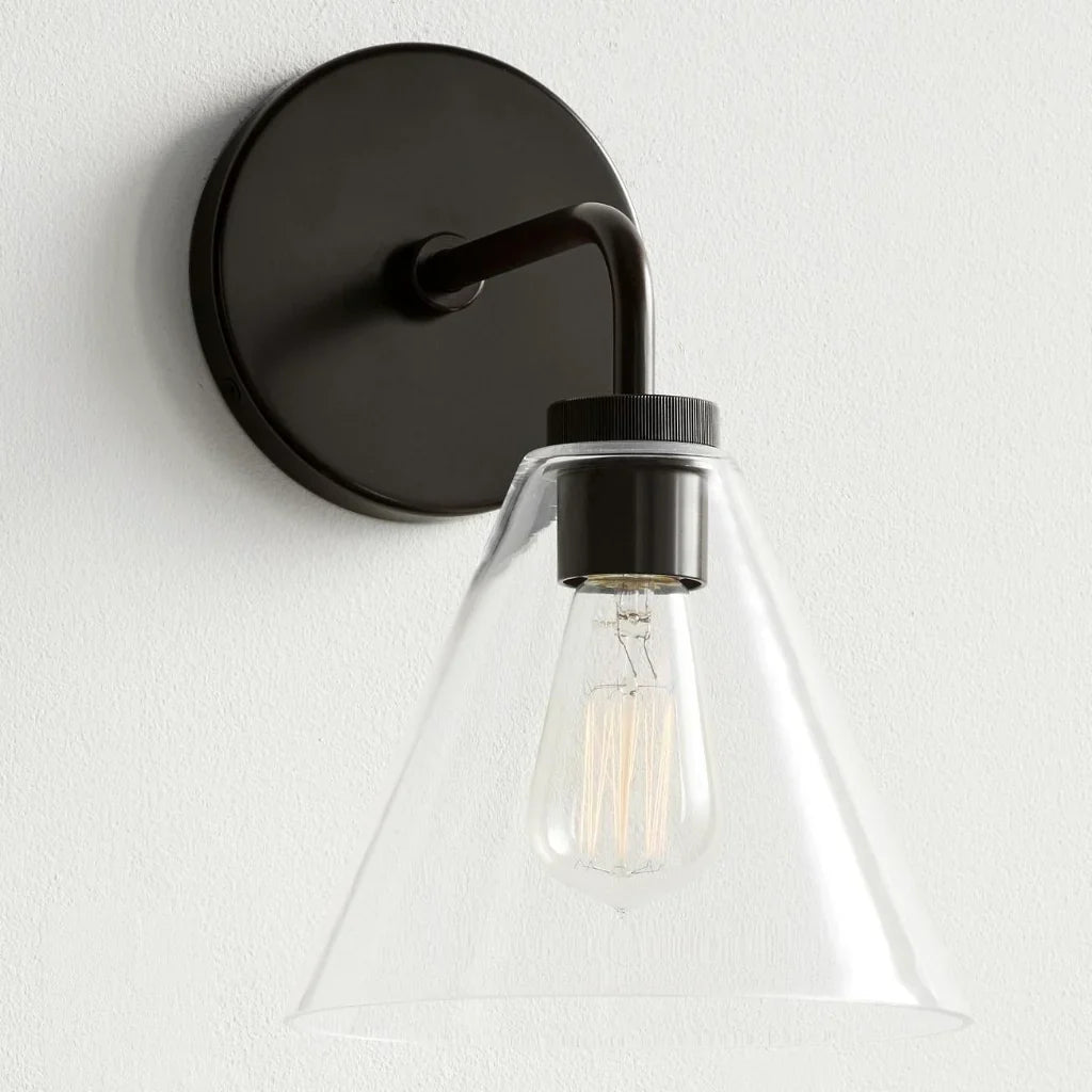 Industrial Metal Tapered LED Wall Sconce Bedroom Living Room Bar — Brass Black Chrome 1 to 2 Head