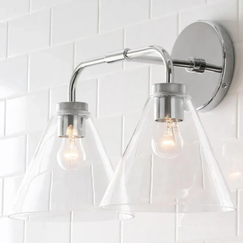 Industrial Metal Tapered LED Wall Sconce Bedroom Living Room Bar — Brass Black Chrome 1 to 2 Head