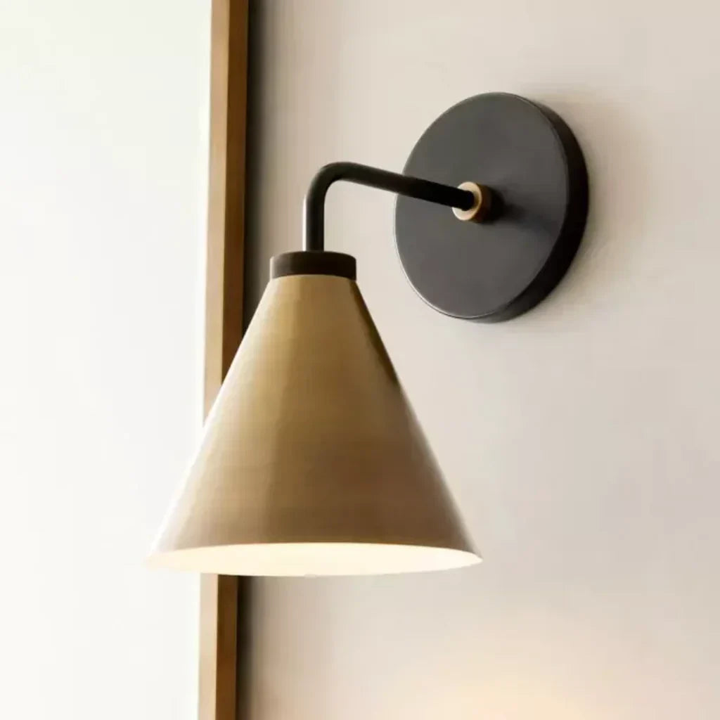 Industrial Metal Tapered LED Wall Sconce Bedroom Living Room Bar — Brass Black Chrome 1 to 2 Head