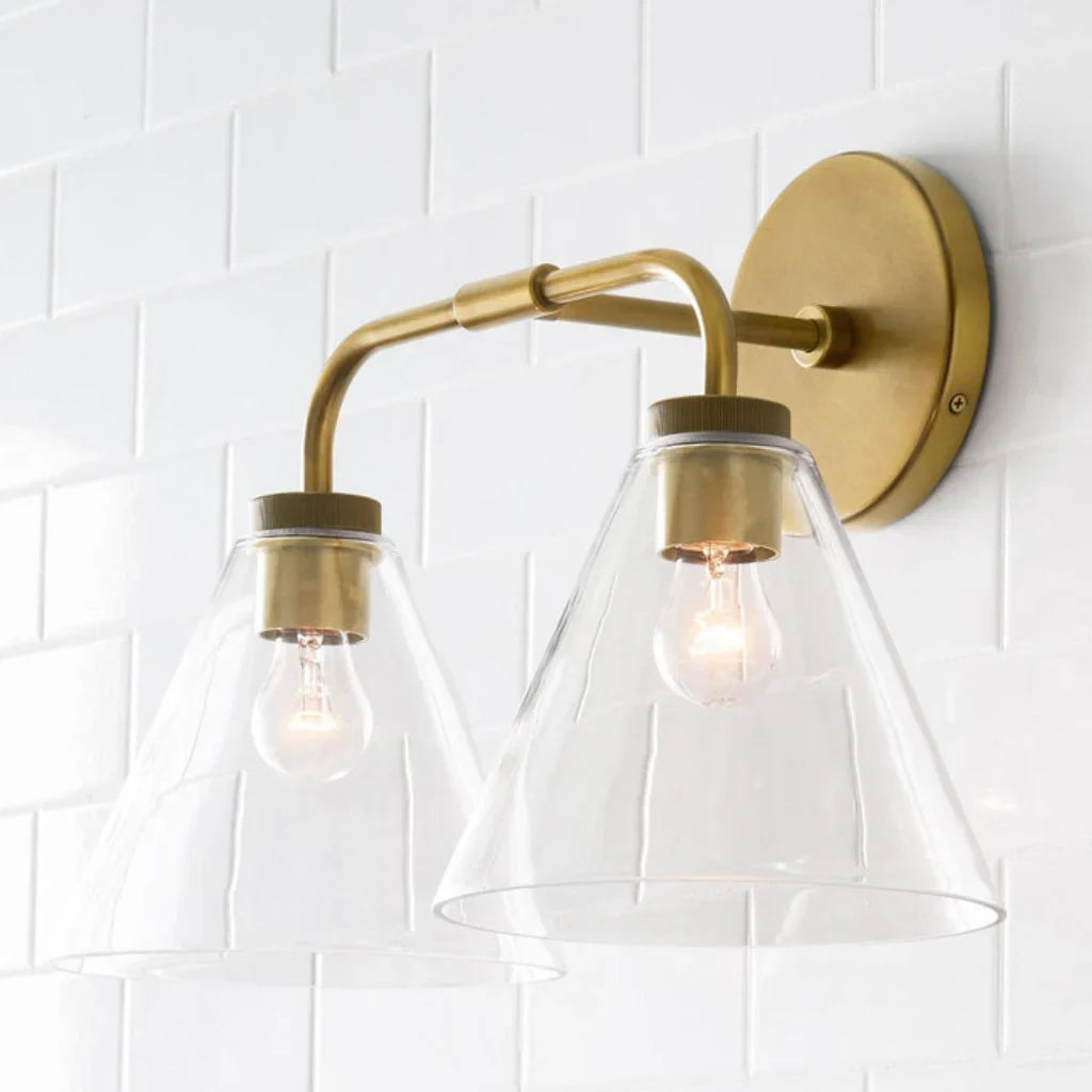Industrial Metal Tapered LED Wall Sconce Bedroom Living Room Bar — Brass Black Chrome 1 to 2 Head