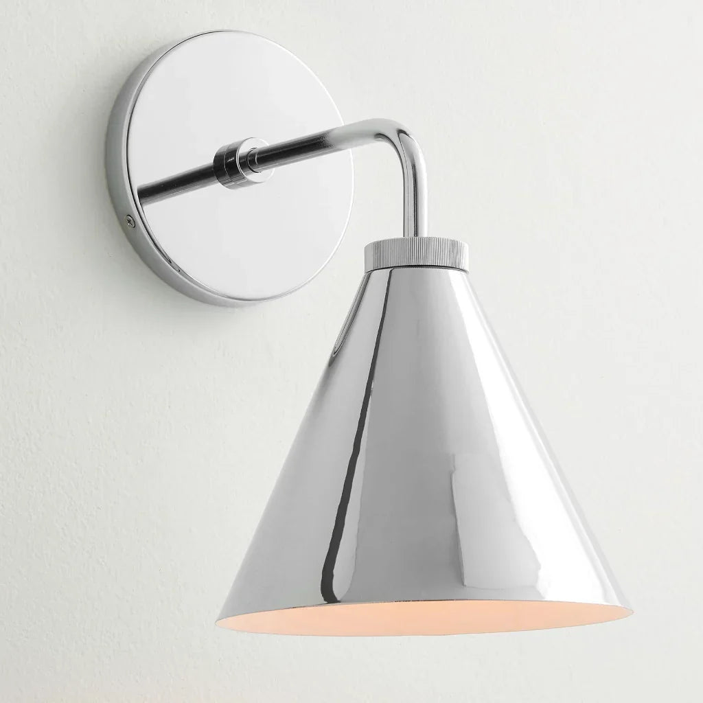 Industrial Metal Tapered LED Wall Sconce Bedroom Living Room Bar — Brass Black Chrome 1 to 2 Head