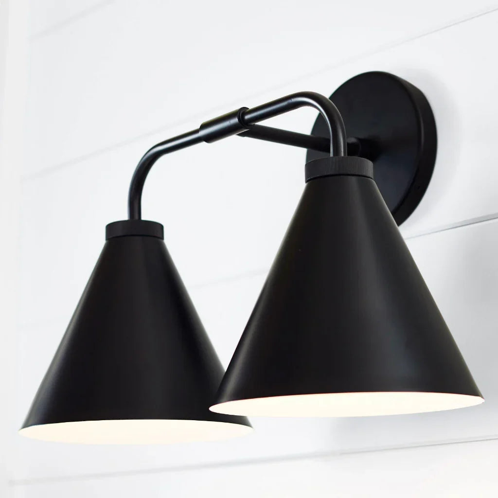 Industrial Metal Tapered LED Wall Sconce Bedroom Living Room Bar — Brass Black Chrome 1 to 2 Head
