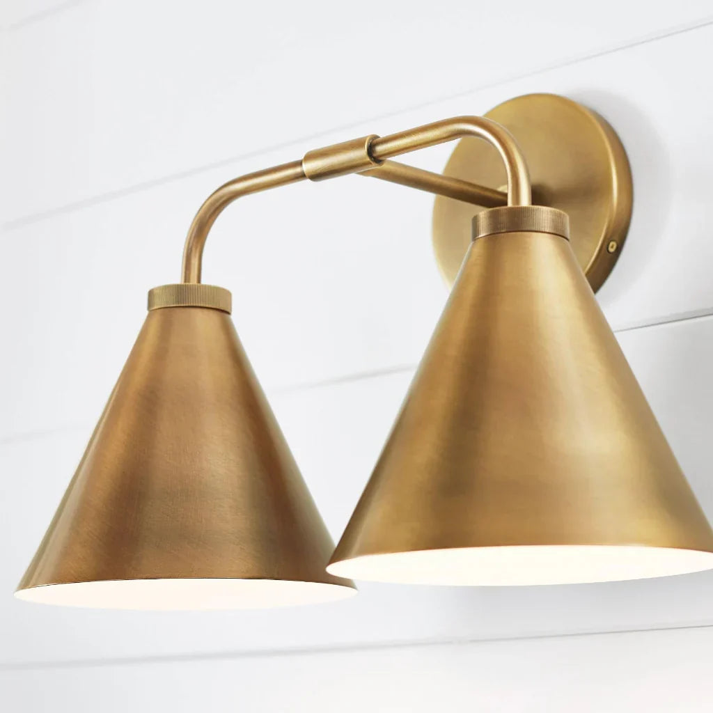 Industrial Metal Tapered LED Wall Sconce Bedroom Living Room Bar — Brass Black Chrome 1 to 2 Head