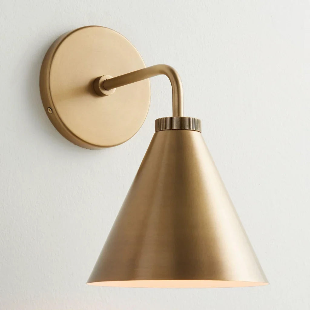 Industrial Metal Tapered LED Wall Sconce Bedroom Living Room Bar — Brass Black Chrome 1 to 2 Head