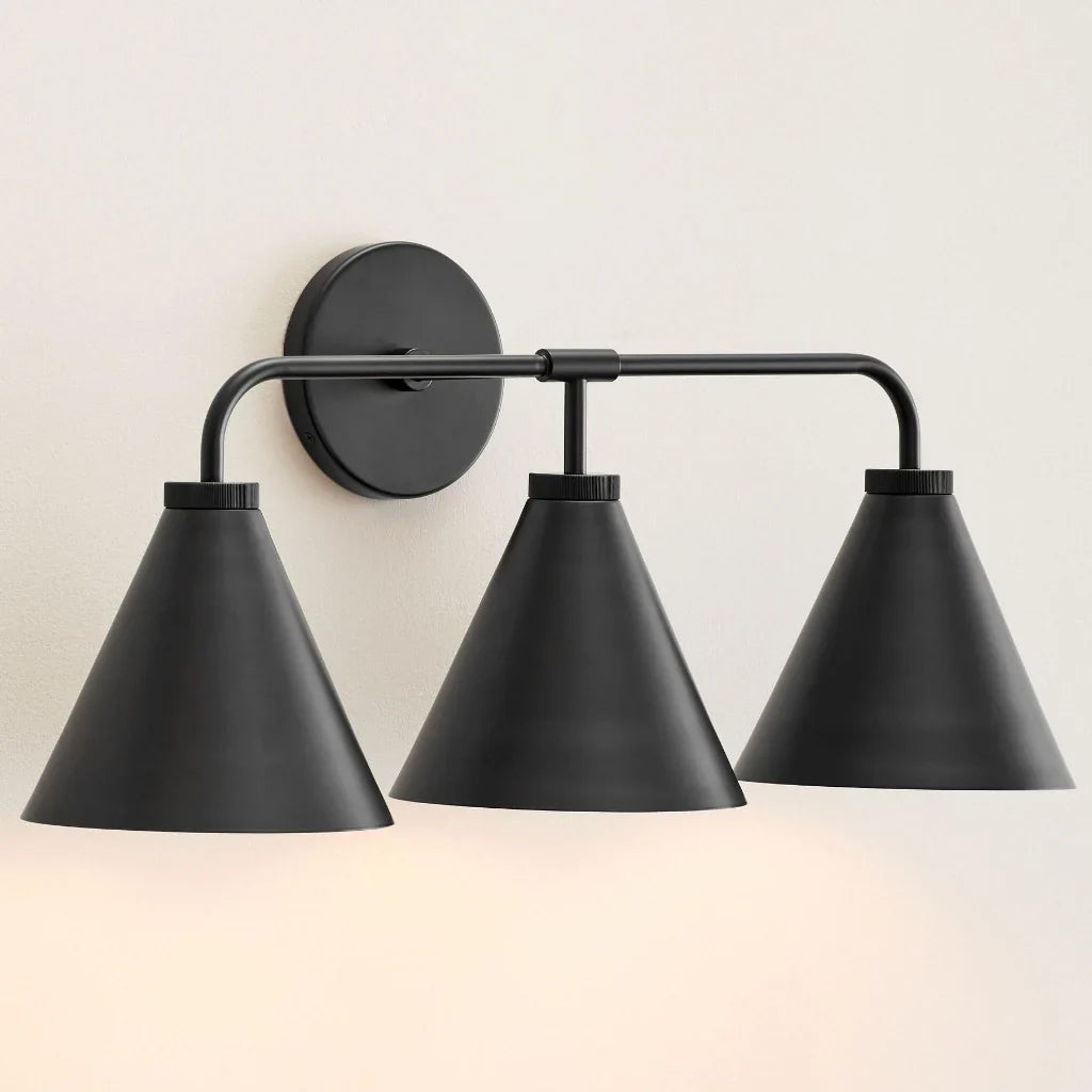 Industrial Metal Tapered LED Wall Sconce Bedroom Living Room Bar — Brass Black Chrome 1 to 2 Head
