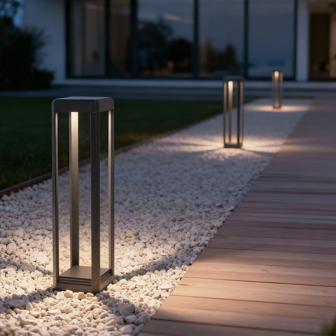 Modern Black Aluminum Solar Pathway Bollard Light IP65 Outdoor Garden Driveway — Singles to 8-Pack