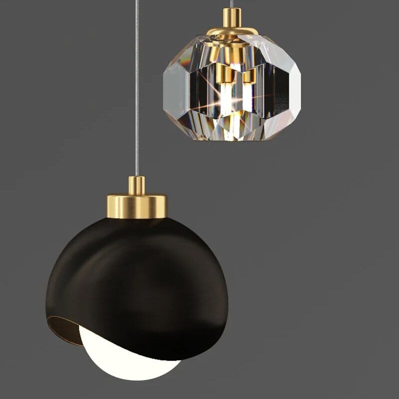 Crystal Mini Pendant Light Gold Dome Polished Dining Room Kitchen Island — Black Gold Warm White