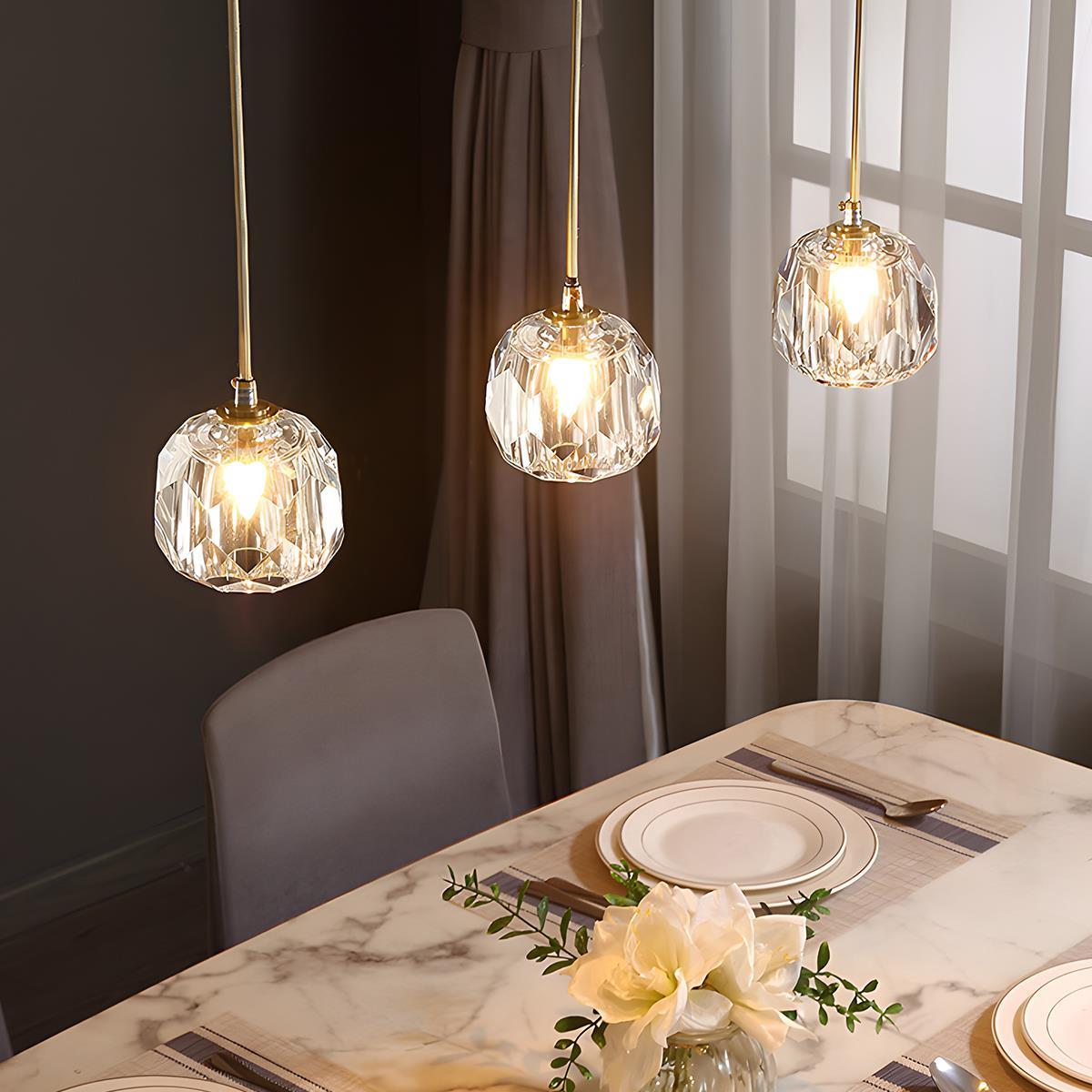 Modern Luxury Dimmable Brass Crystal Pendant Lights