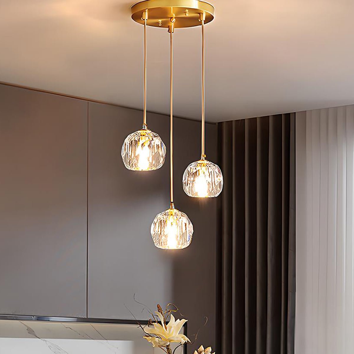 Modern Luxury Dimmable Brass Crystal Pendant Lights