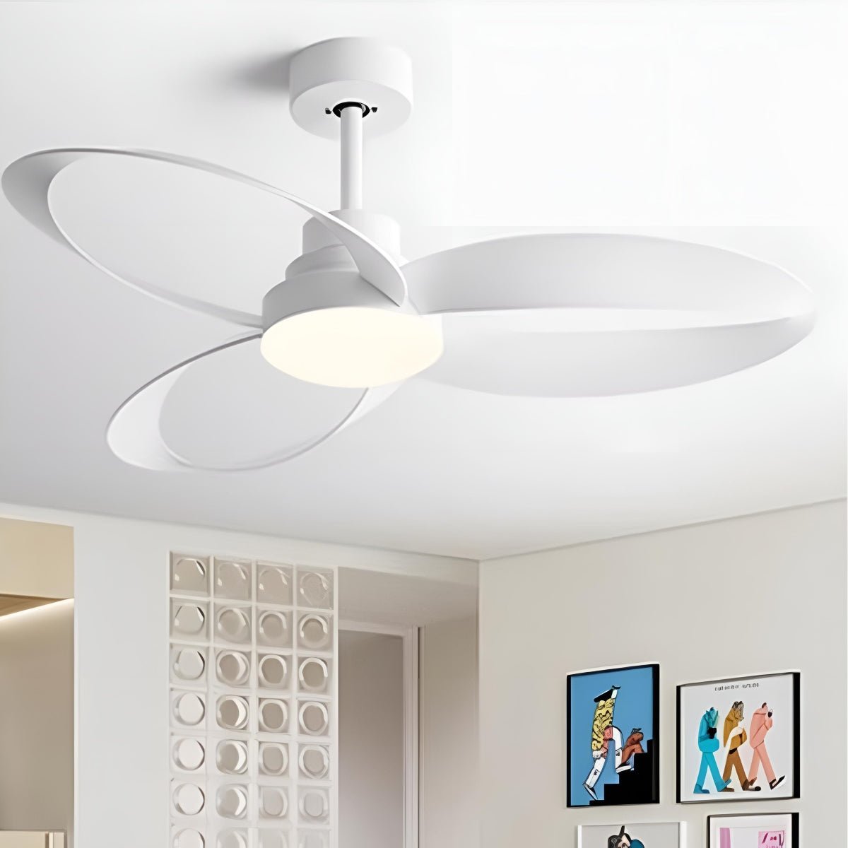 Modern Minimalist Geometric 6-Speed Ceiling Fan LED Light DC Motor Bedroom Living Room — 42 to 52 Inch