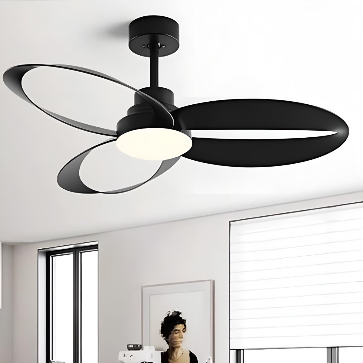 Modern Minimalist Geometric 6-Speed Ceiling Fan LED Light DC Motor Bedroom Living Room — 42 to 52 Inch
