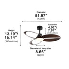 Modern Minimalist Geometric 6-Speed Ceiling Fan LED Light DC Motor Bedroom Living Room — 42 to 52 Inch