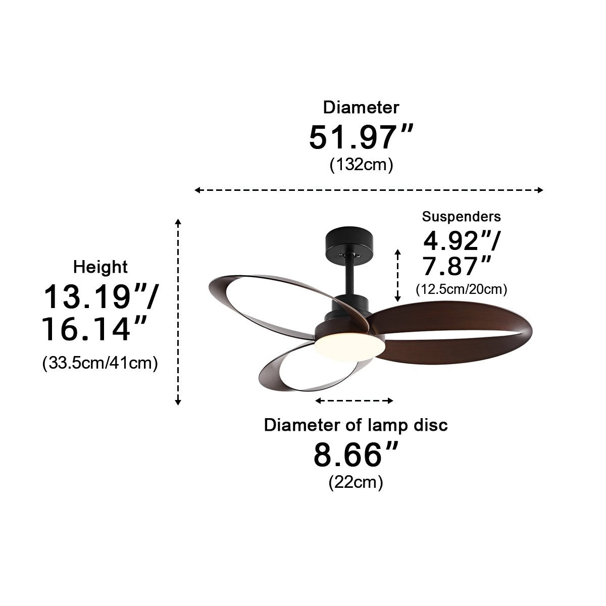 Modern Minimalist Geometric 6-Speed Ceiling Fan LED Light DC Motor Bedroom Living Room — 42 to 52 Inch