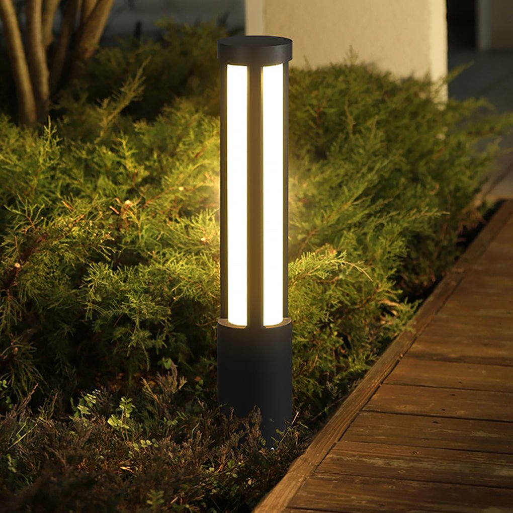 Residential bollard lights modern cylindrical LED landscape — landscape design pathway