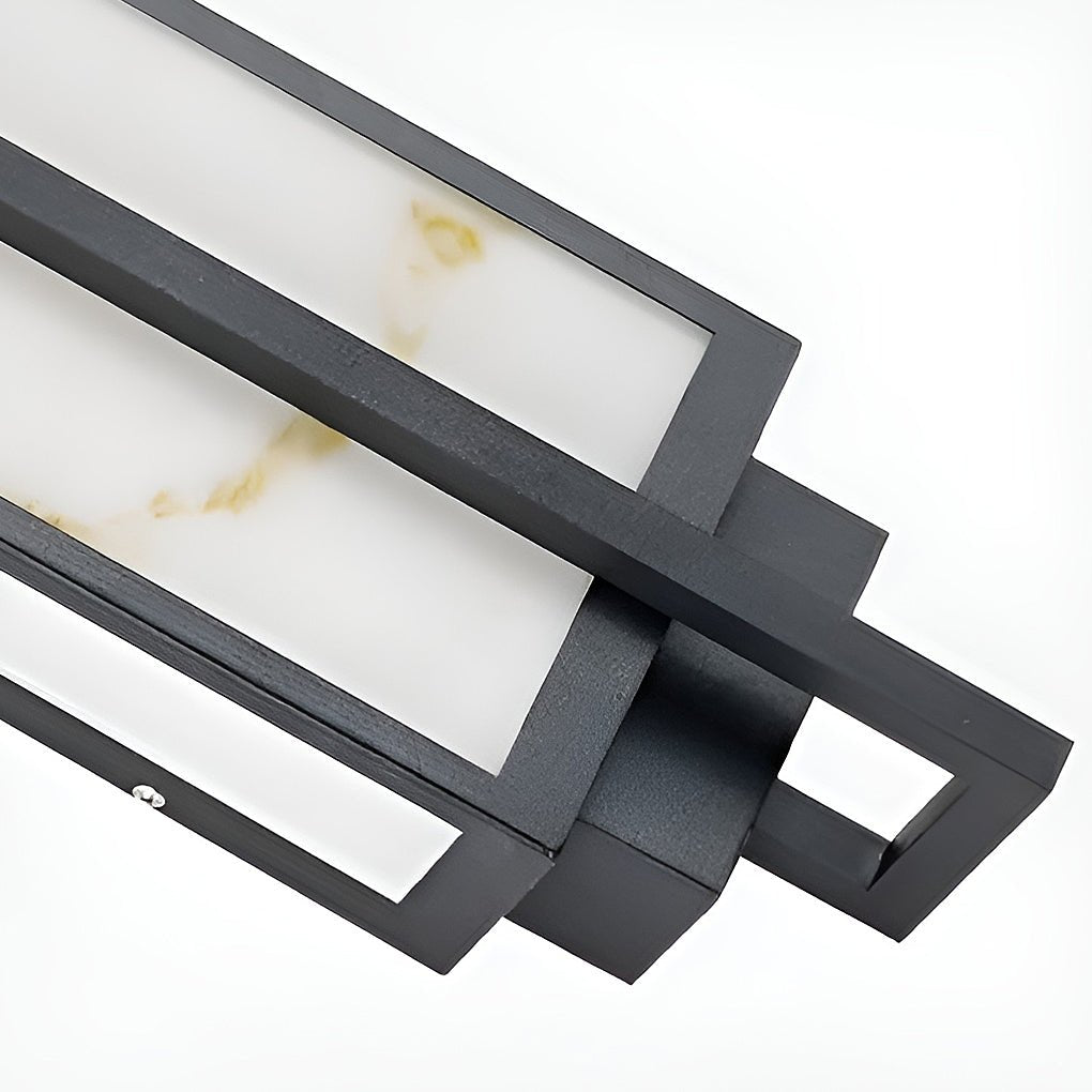 Outdoor Linear Alabaster LED Wall Sconce Waterproof Black IP65 Porch Entrance
