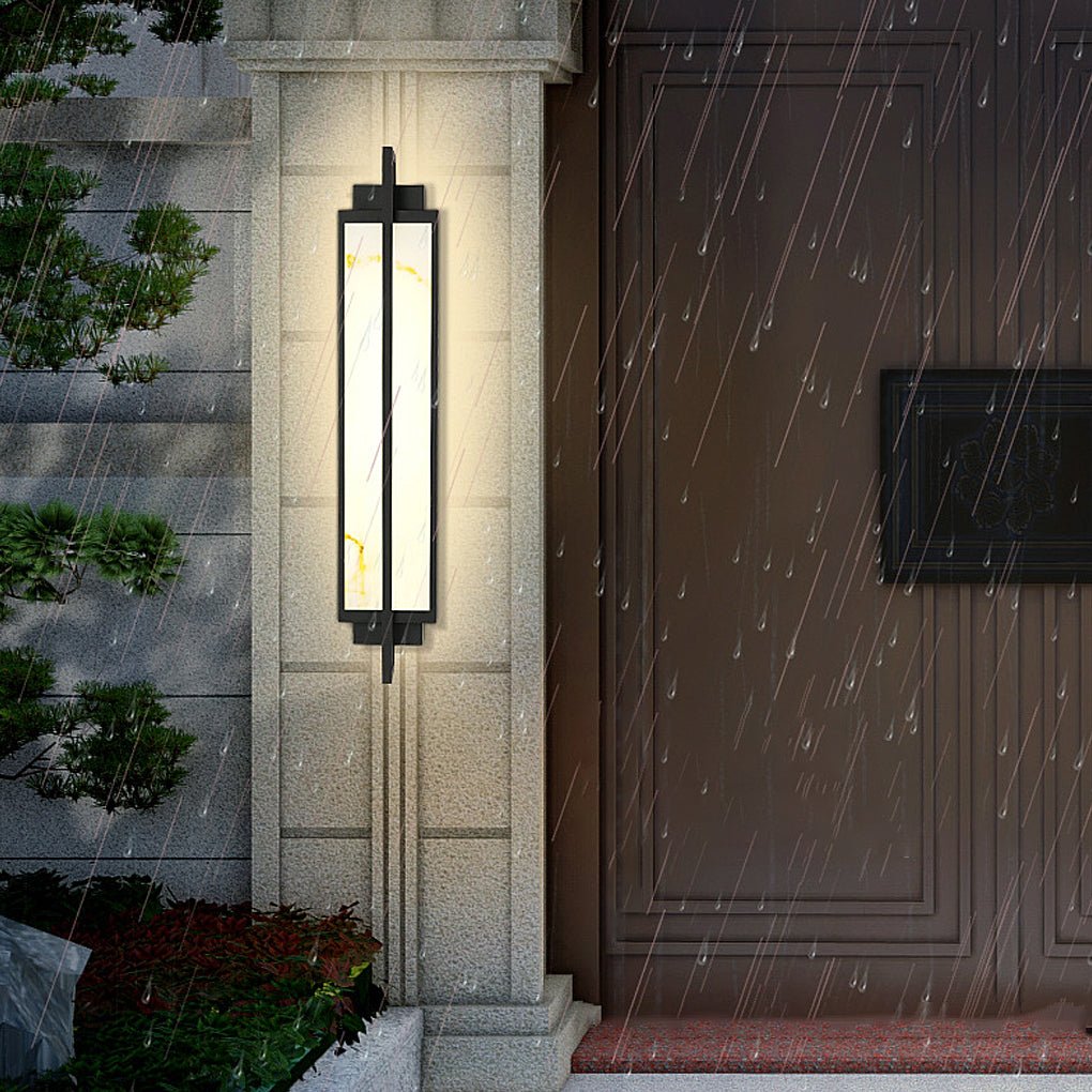 Outdoor Linear Alabaster LED Wall Sconce Waterproof Black IP65 Porch Entrance