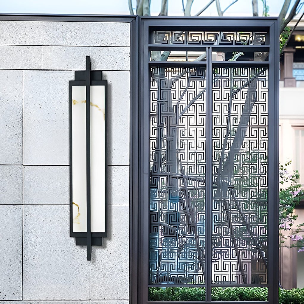 Outdoor Linear Alabaster LED Wall Sconce Waterproof Black IP65 Porch Entrance