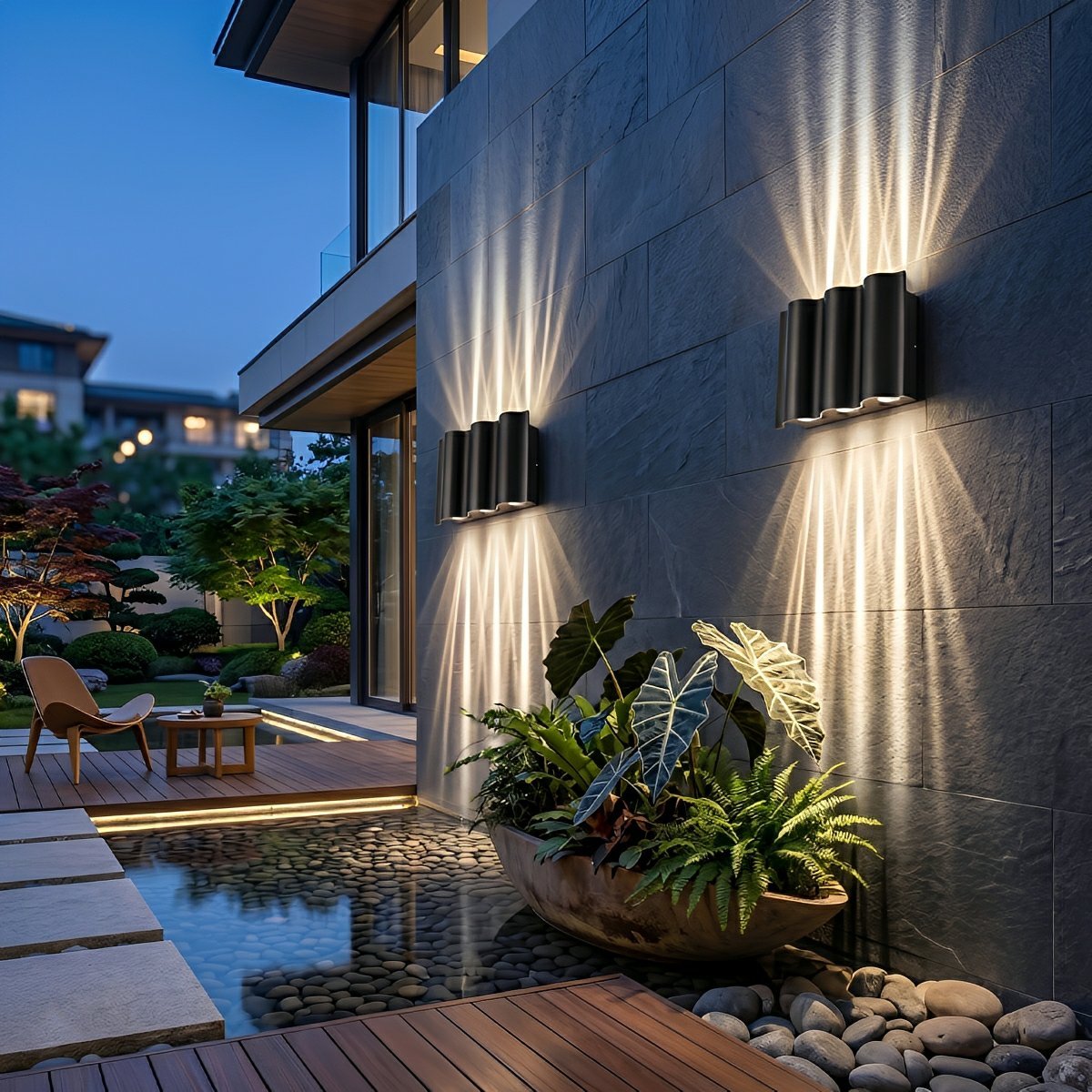 Water Wave Up-Down Outdoor Wall Light LED Die-Cast Aluminum IP65 Hardwired — Singles to 8-Pack