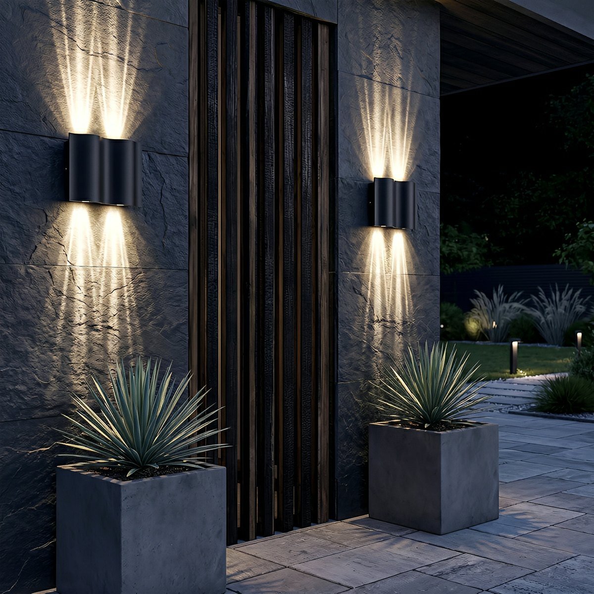 Water Wave Up-Down Outdoor Wall Light LED Die-Cast Aluminum IP65 Hardwired — Singles to 8-Pack