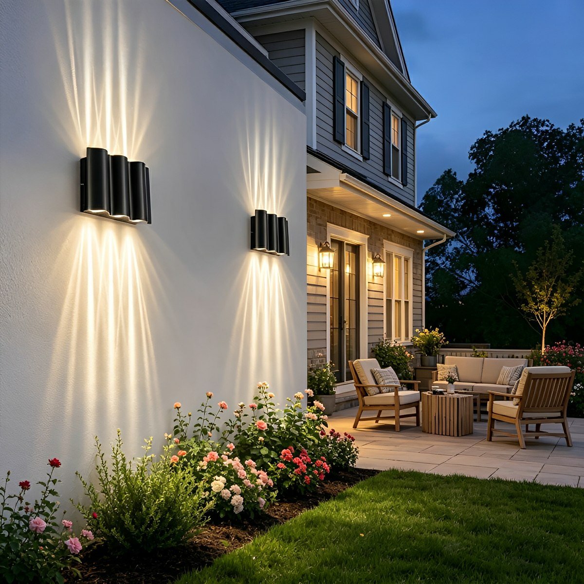 Water wave up-down outdoor wall light LED die-cast aluminum IP65 hardwired — singles to 8-pack